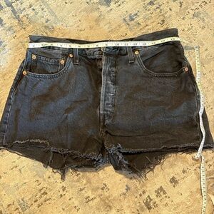 Levi's Black Distressed Frayed Hem Denim Shorts
